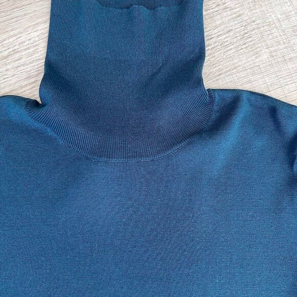 Ann Taylor Silk-Blend Longsleeve Dark Turquoise, Peacock BlueTurtleneck Sweater - Picture 3 of 8